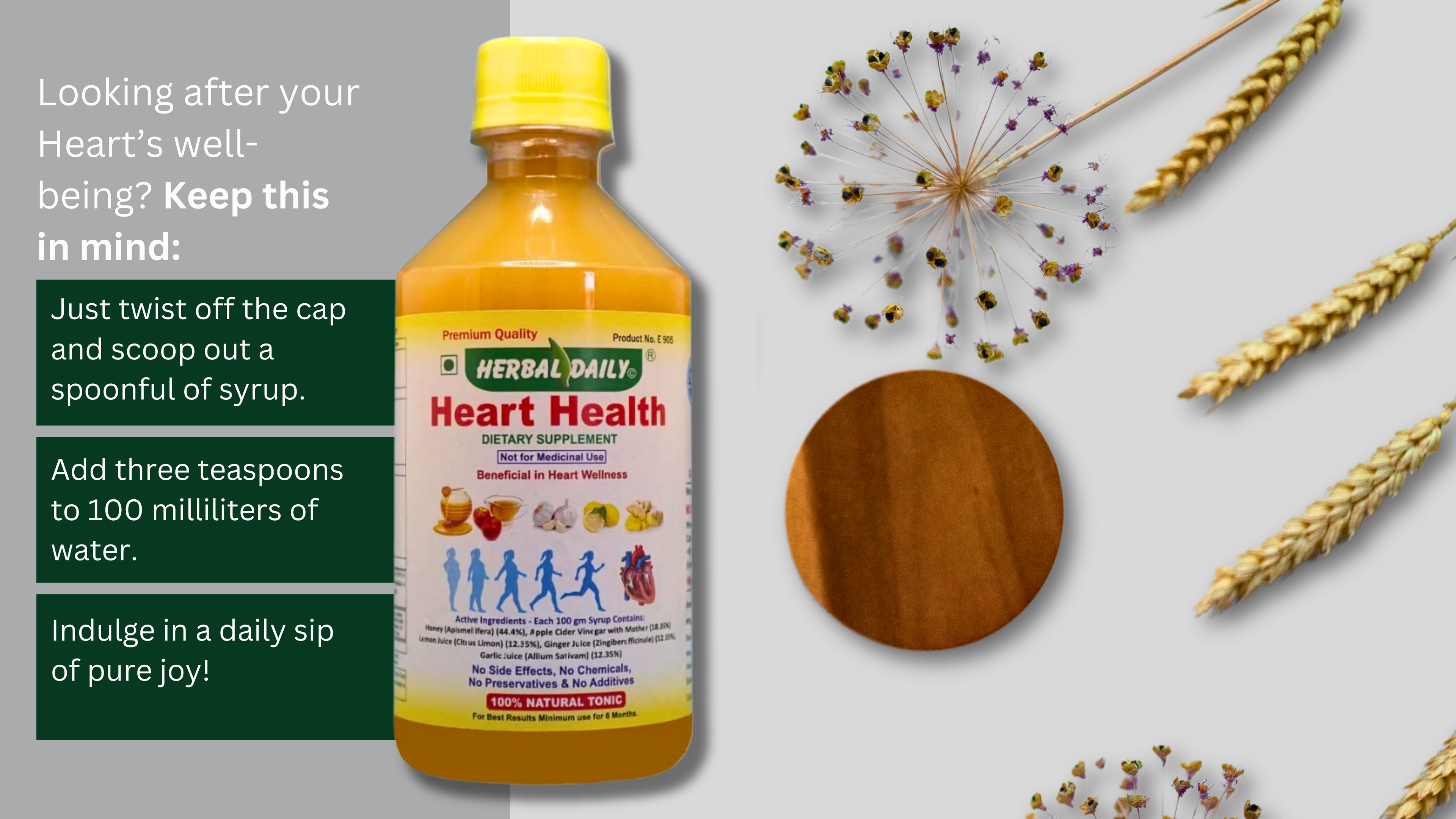 Heart Health | Manages Cholesterol Level | Heart Care And Immunity Support | Garlic, Ginger, Lemon, Honey, Acv | 400ml 1 Bottle