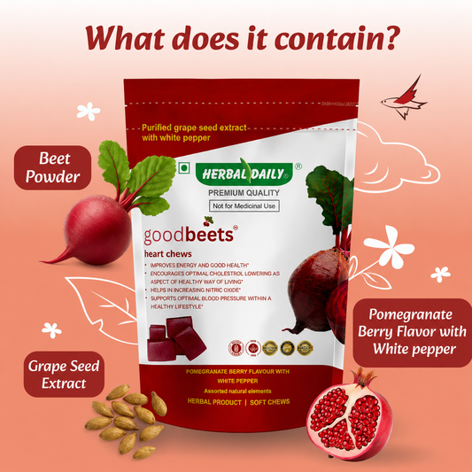 Herbal Daily GoodBeets Chews (30 Gummies) for Women, Help in - Period Pain Relief, Clear Skin & Hormone Balance | With Beetroot, Pomegranate Taste, Grape Seed Extract & Sunflower Lecithin