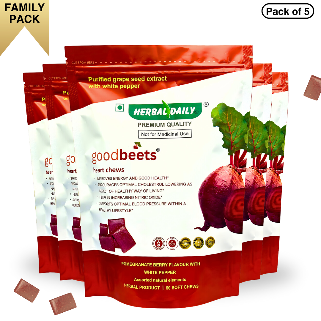 Goodbeets Heart Chews - Nitric Oxide Supplement with Grape Seed, Beet Powder & White Pepper | Supports Healthy Blood Pressure | 300 Count, 5 Pack