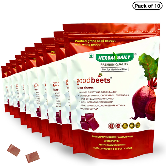 Goodbeets Heart Chews - Nitric Oxide Supplement with Grape Seed, Beet Powder & White Pepper | Supports Healthy Blood Pressure | 600 Count, 10 Pack