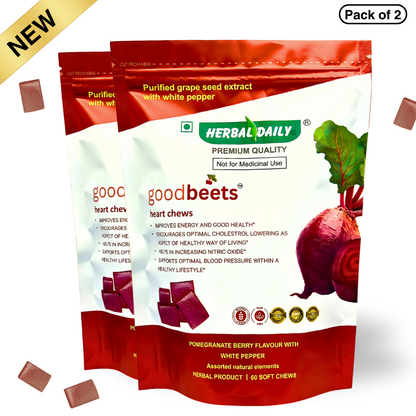 Goodbeets Heart Chews - Nitric Oxide Supplement with Grape Seed, Beet Powder & White Pepper | Supports Healthy Blood Pressure | 120 Count, 2 Pack