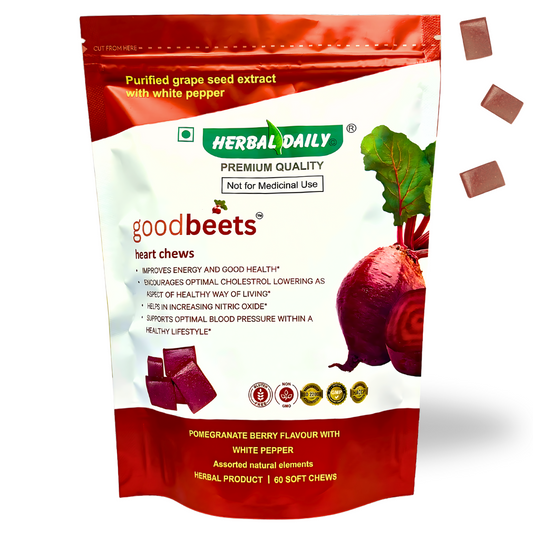 Goodbeets Heart Chews - Nitric Oxide Supplement with Grape Seed, Beet Powder & White Pepper | Supports Healthy Blood Pressure | 60 Count, 1 Pack