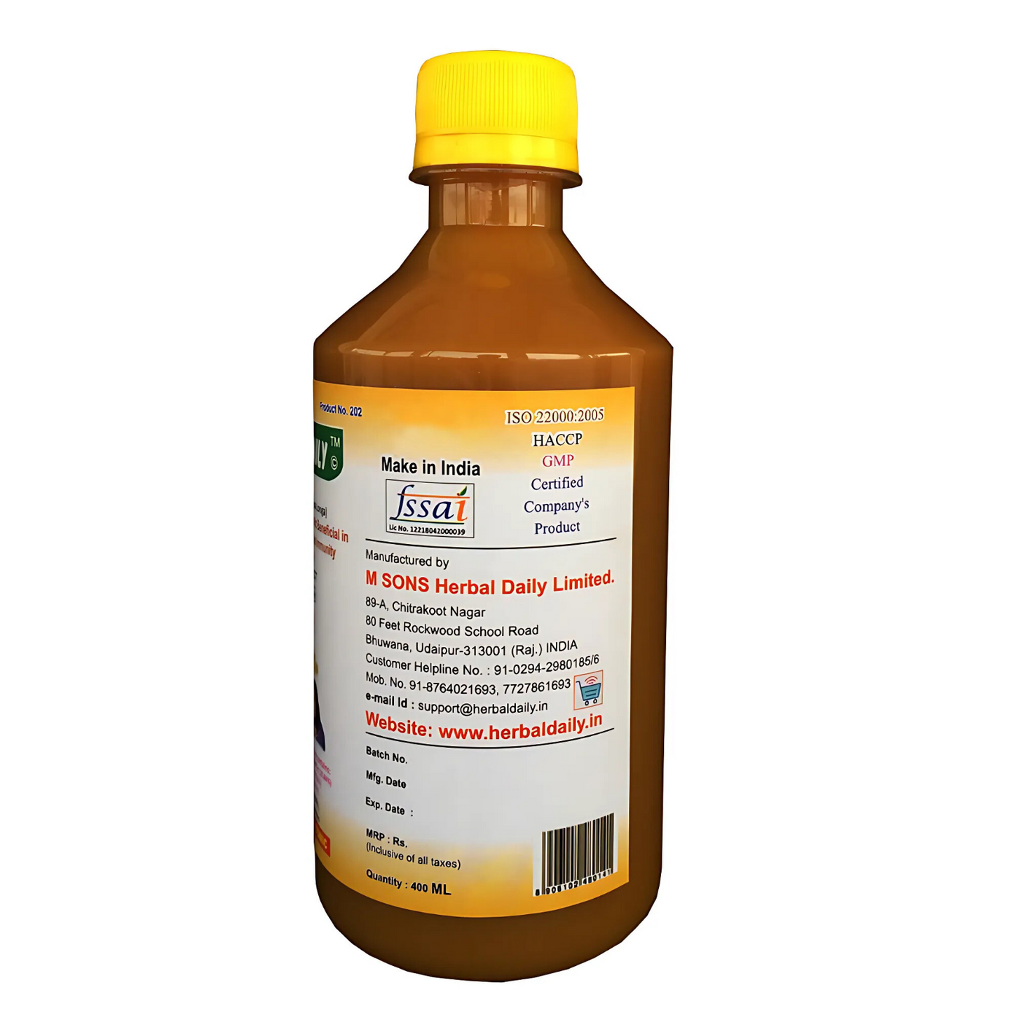 Herbal Daily Haldi | 4x Immunity Action | Joint Support Supplement | Allergy Asthma Arthritis Care Juice Ayurvedic 400ml 1 Bottle