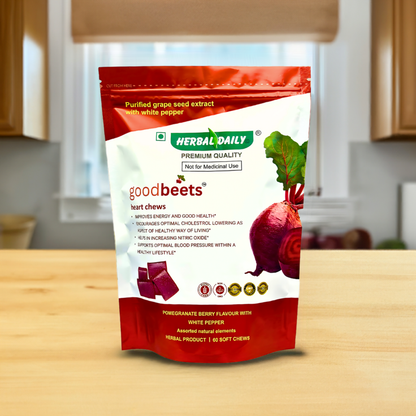 Anemia Support Goodbeets Heart Chews - Nitric Oxide Supplement with Grape Seed, Beet Powder & White Pepper | Supports Healthy Blood Pressure | 60 Count, 1 Pack