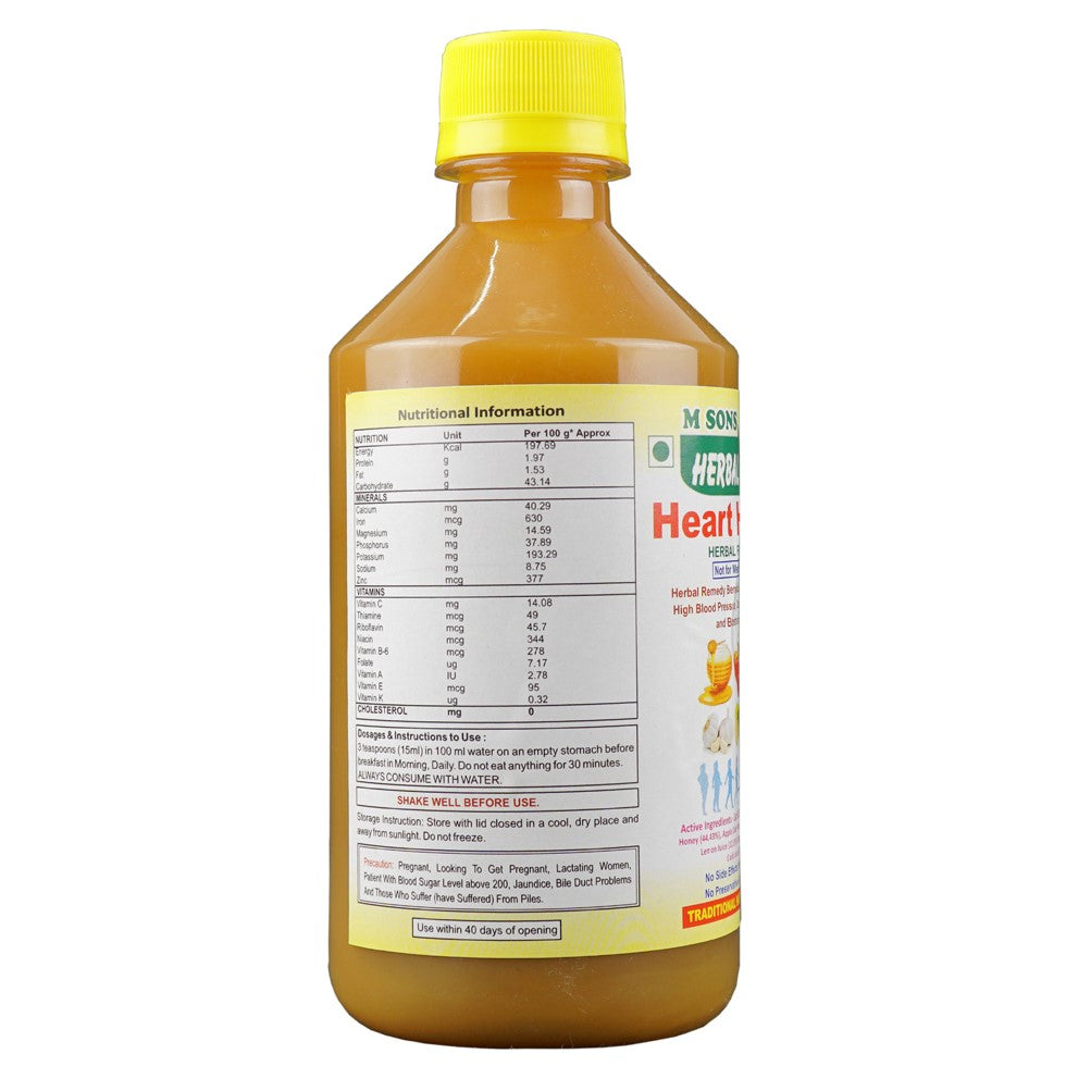 Heart Health | Manages Cholesterol Level | Heart Care And Immunity Support | Garlic, Ginger, Lemon, Honey, Acv | 400ml 1 Bottle