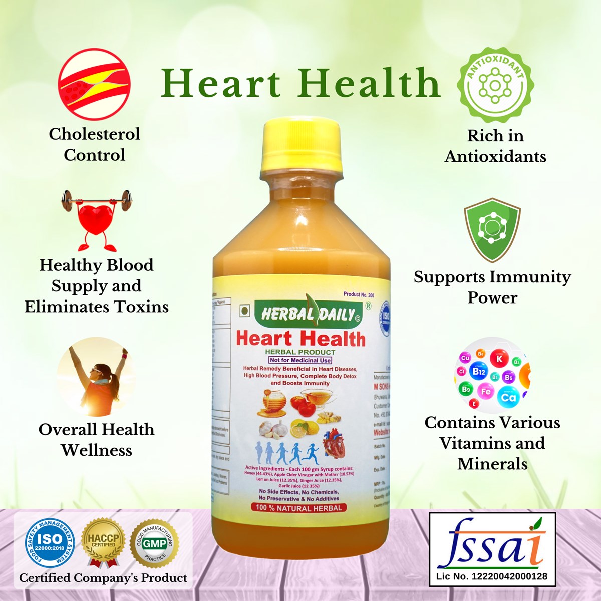 Heart Health | Manages Cholesterol Level | Heart Care And Immunity Support | Garlic, Ginger, Lemon, Honey, Acv | 400ml 1 Bottle